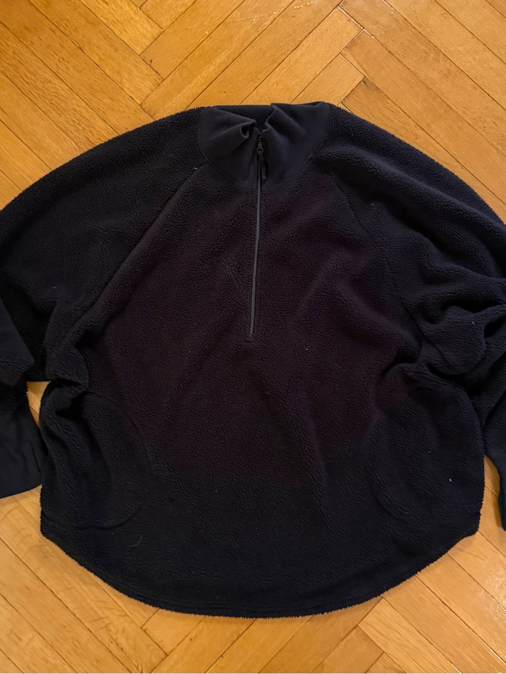 aerie Black Zip-Up Sherpa Pullover